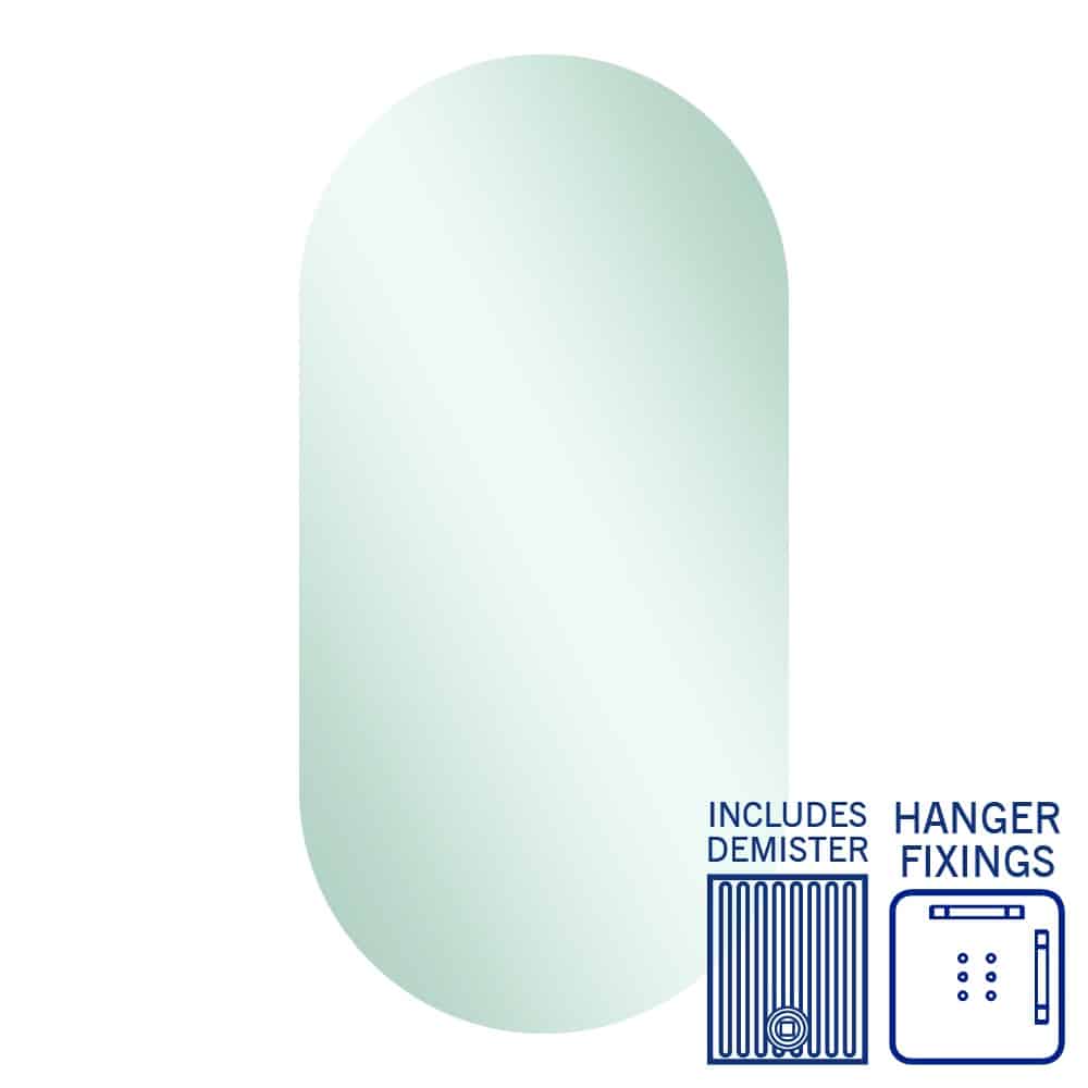 Ablaze - Duke Polished Edge Pill Mirror 500x1000mm with Hangers and Demister