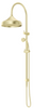 Mica Heritage Dual Shower Rail in French Gold with an overhead shower and hand shower.