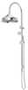 Mica Heritage Dual Shower Rail in brushed nickel with an overhead shower and hand shower.