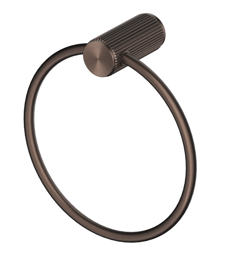 Mica Fluted Towel Ring in dusk bronze with a circular ring and ribbed wall mount.