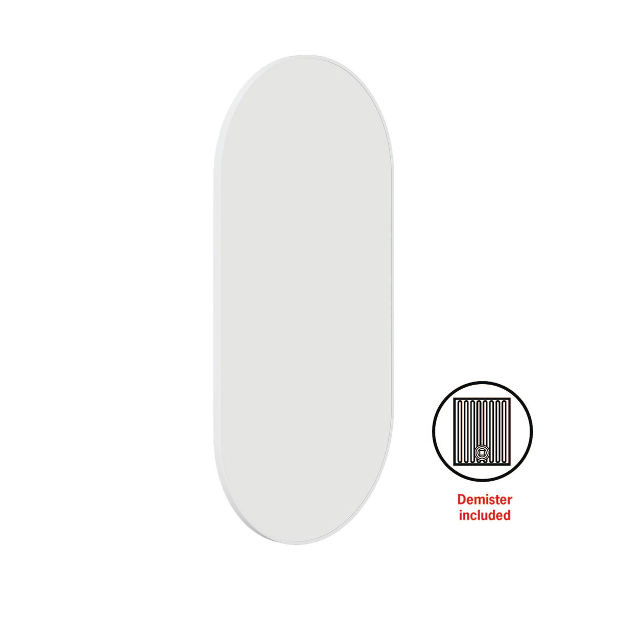 Ablaze - Havana Pill White Framed Mirror - 500x1000mm - Includes Mirror Demister