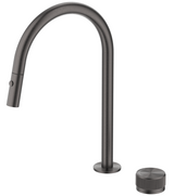 Mica Fluted pull-out hob mixer set with a curved spout and separate round control in gunmetal on a white background.