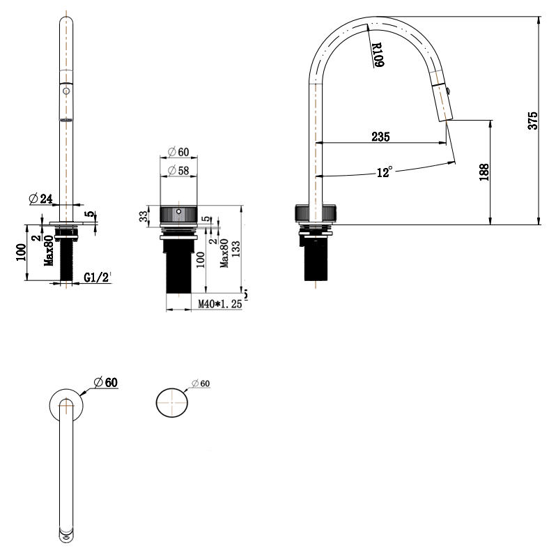 Mica Fluted Pull-Out Hob Mixer Set (Combo)