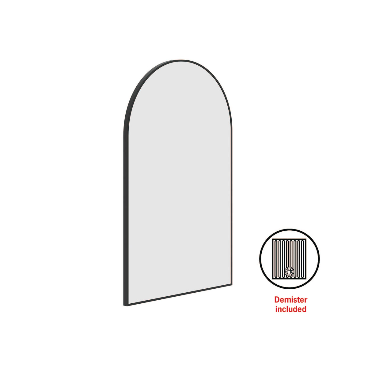 Ablaze - Juno Arch Black Framed Mirror - 500x800mm - Includes Mirror Demister