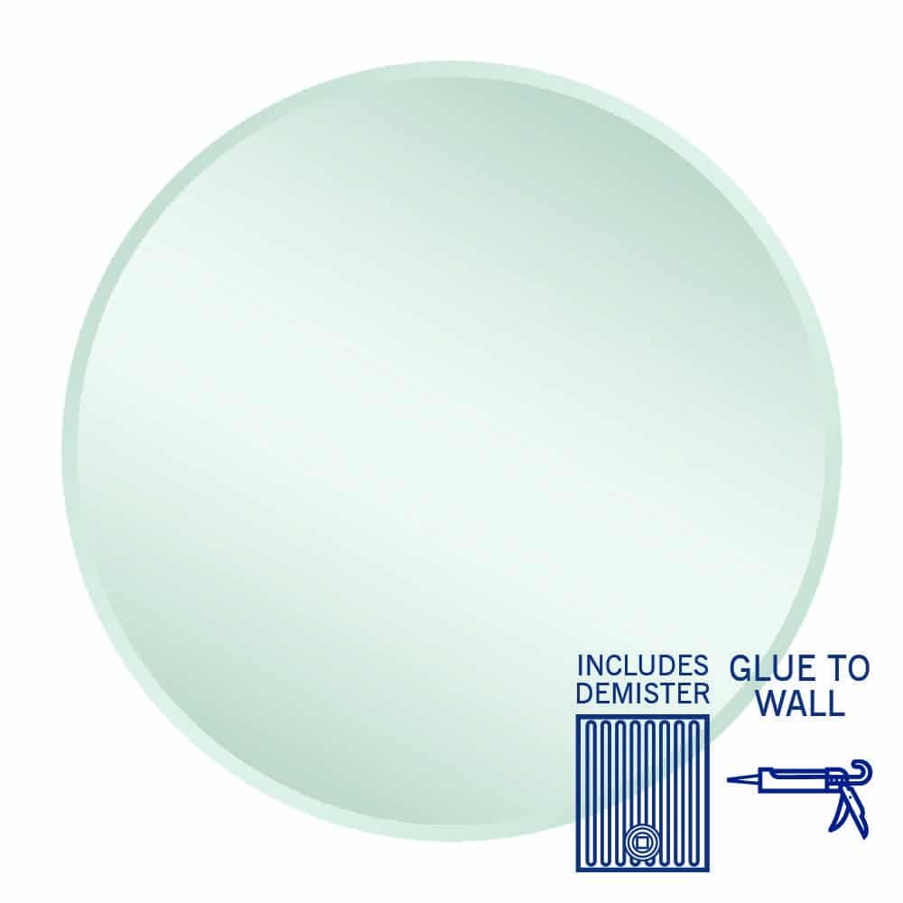 Ablaze - Kent 18mm Bevel Round Mirror - 800mmØ Glue-to-Wall and Demister