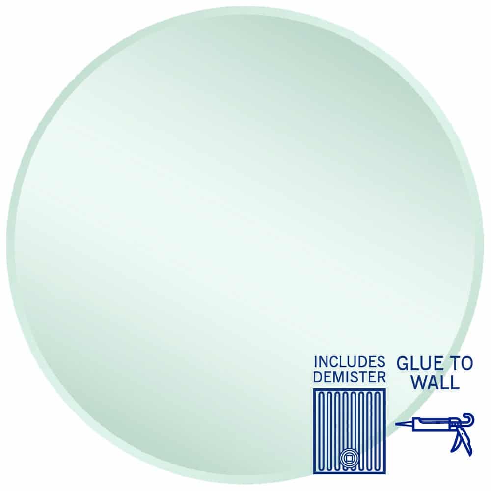 Ablaze - Kent 18mm Bevel Round Mirror - 900mmØ Glue-to-Wall and Demister