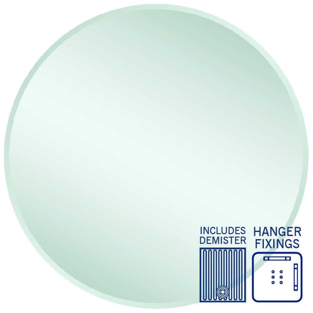 Ablaze - Kent 18mm Bevel Round Mirror - 900mmØ with Hangers and Demister