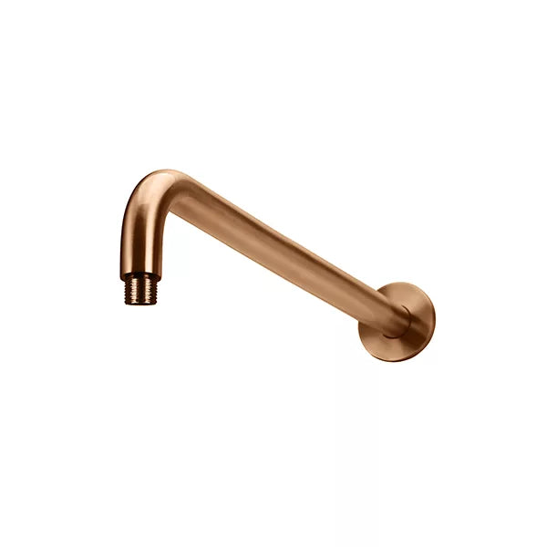 Round - Lustre Bronze Wall Shower Curved Arm 400mm