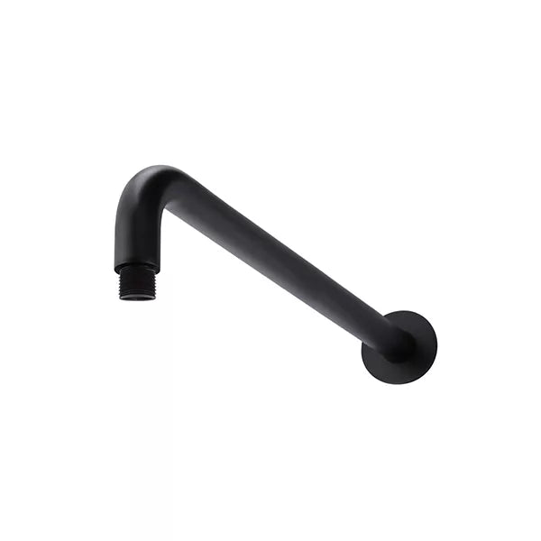 Round - Matte Black Wall Shower Curved Arm 400mm