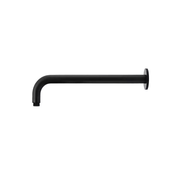 Round - Matte Black Wall Shower Curved Arm 400mm