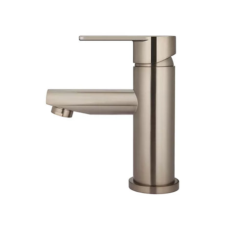 Round - Champagne Basin Mixer w Straight Spout & Paddle Handle