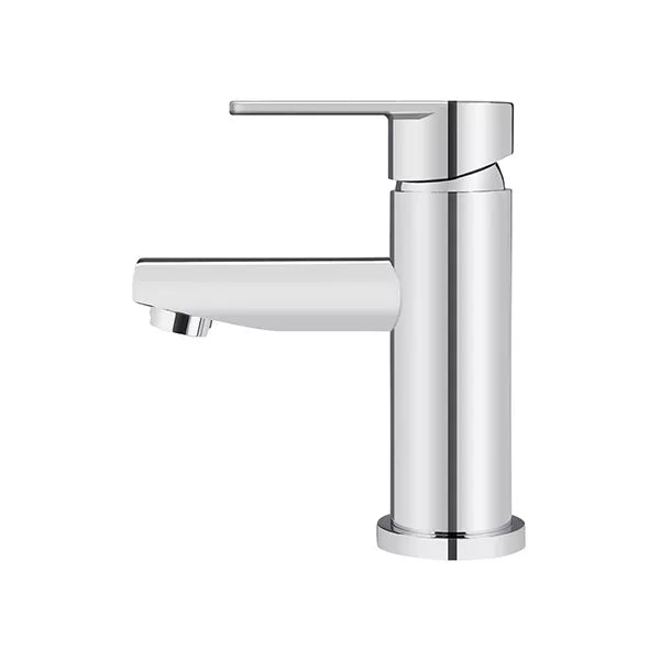 Round - Polished Chrome Basin Mixer w Straight Spout & Paddle Handle
