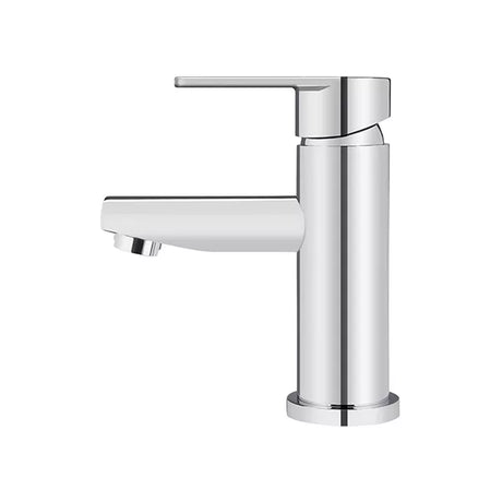 Round - Polished Chrome Basin Mixer w Straight Spout & Paddle Handle