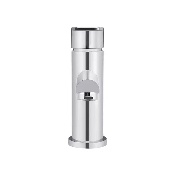 Round - Polished Chrome Basin Mixer w Straight Spout & Paddle Handle