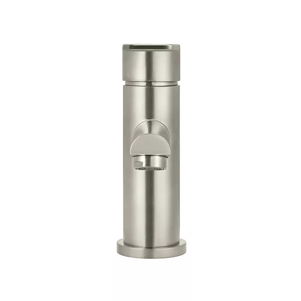 Round - Brushed Nickel Basin Mixer w Straight Spout & Paddle Handle