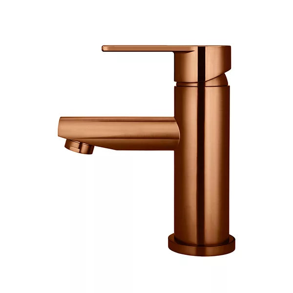Round - Lustre Bronze Basin Mixer w Straight Spout & Paddle Handle