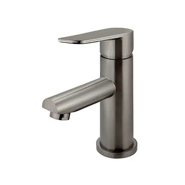 Round - Shadow Gunmetal Basin Mixer w Straight Spout & Paddle Handle