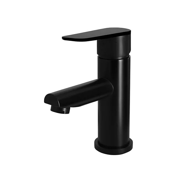 Round - Matte Black Basin Mixer w Straight Spout & Paddle Handle