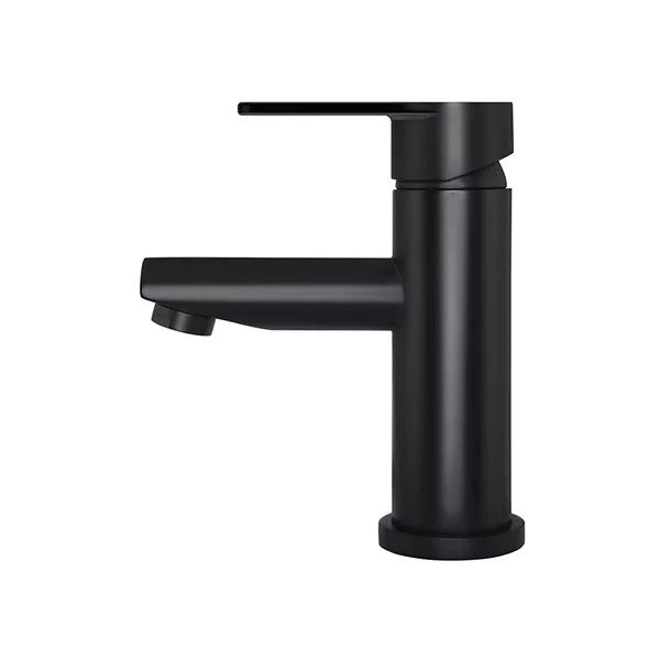 Round - Matte Black Basin Mixer w Straight Spout & Paddle Handle