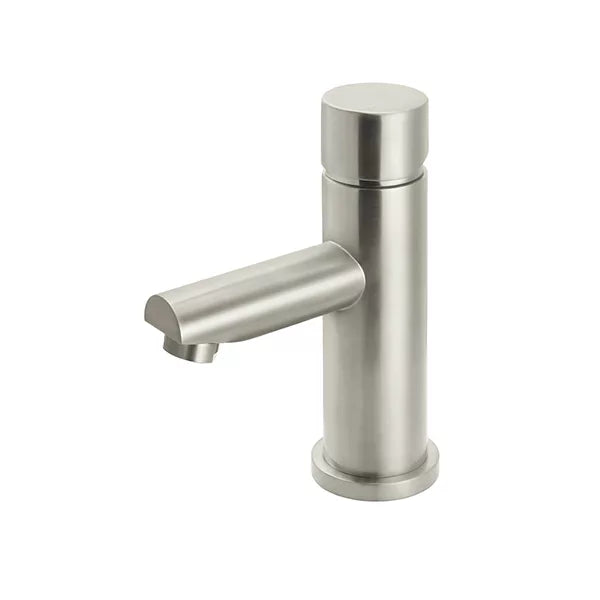 Round - Brushed Nickel Basin Mixer w Straight Spout & Pinless Handle