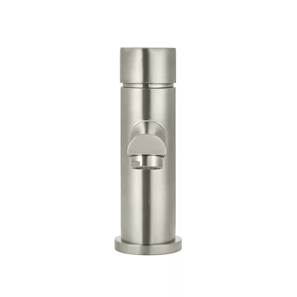 Round - Brushed Nickel Basin Mixer w Straight Spout & Pinless Handle