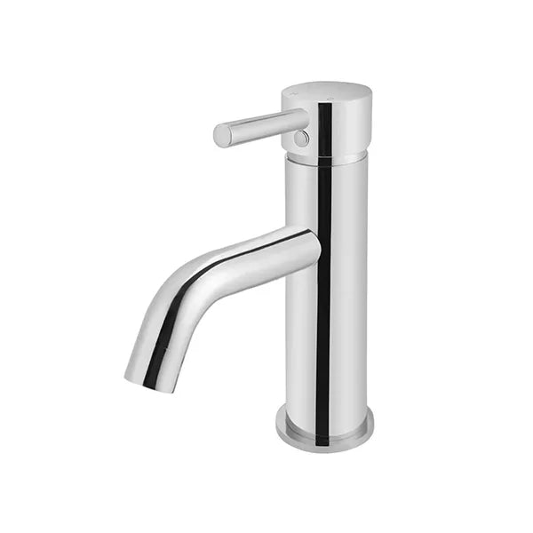 Round - Polished Chrome Basin Mixer w Curved Spout