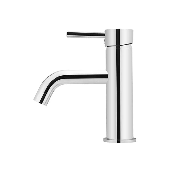 Round - Polished Chrome Basin Mixer w Curved Spout
