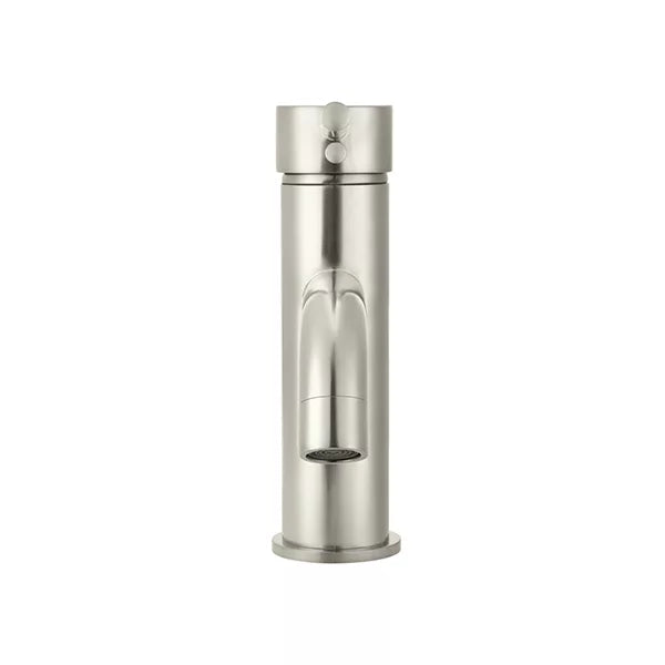 Round - Brushed Nickel Basin Mixer w Curved Spout