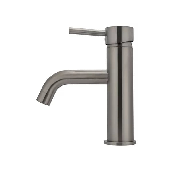 Round - Shadow Gunmetal Basin Mixer w Curved Spout