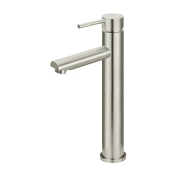 Round - Brushed Nickel Tall Basin Mixer with Straight Spout