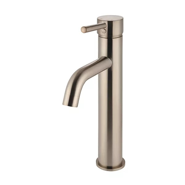 Round - Champagne Tall Basin Mixer with Curved Spout