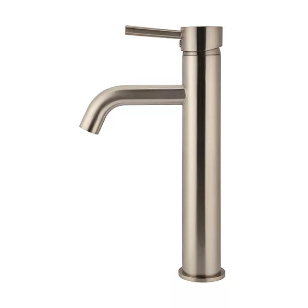 Round - Champagne Tall Basin Mixer with Curved Spout