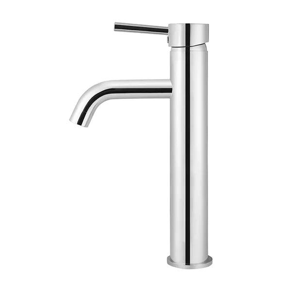 Round - Polished Chrome Tall Basin Mixer with Curved Spout