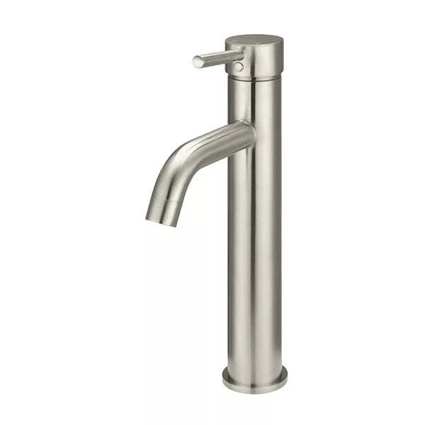 Round - Brushed Nickel Tall Basin Mixer with Curved Spout