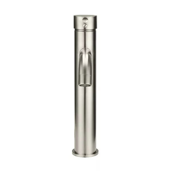 Round - Brushed Nickel Tall Basin Mixer with Curved Spout