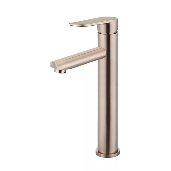 Round - Champagne Tall Basin Mixer with Straight Spout and Paddle Handle
