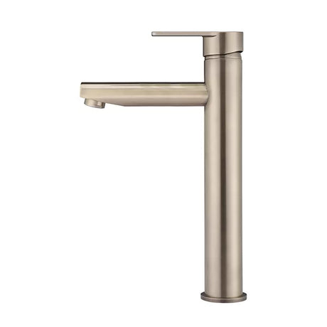 Round - Champagne Tall Basin Mixer with Straight Spout and Paddle Handle