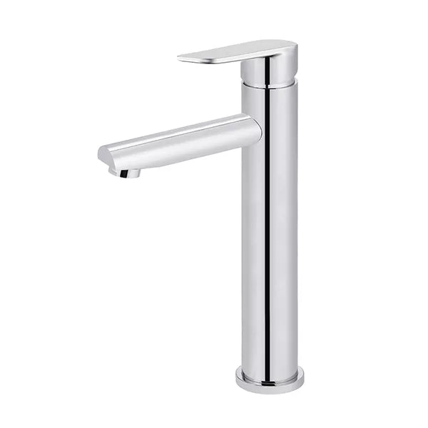 Round - Polished Chrome Tall Basin Mixer with Straight Spout and Paddle Handle