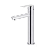 Round - Polished Chrome Tall Basin Mixer with Straight Spout and Paddle Handle