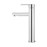 Round - Polished Chrome Tall Basin Mixer with Straight Spout and Paddle Handle