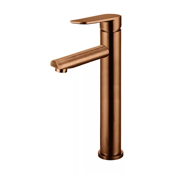 Round - Lustre Bronze Tall Basin Mixer with Straight Spout and Paddle Handle