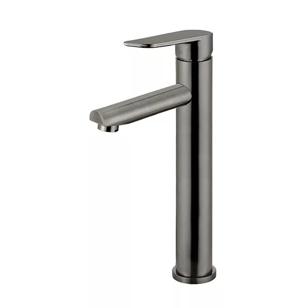 Round - Shadow Gunmetal Tall Basin Mixer with Straight Spout and Paddle Handle