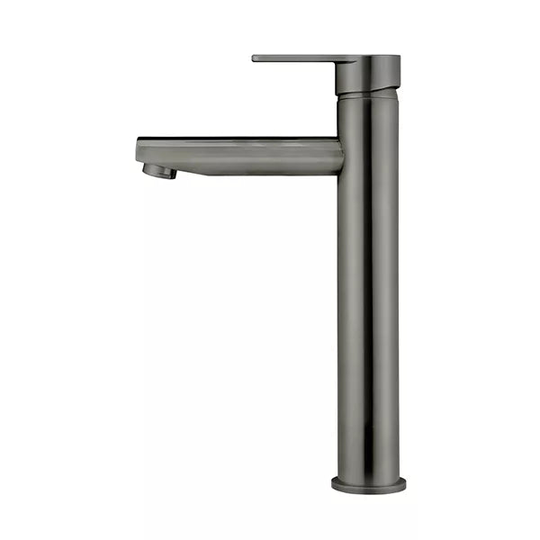 Round - Shadow Gunmetal Tall Basin Mixer with Straight Spout and Paddle Handle
