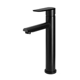 Round - Matte Black Tall Basin Mixer with Straight Spout and Paddle Handle