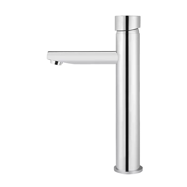 Round - Polished Chrome Tall Basin Mixer with Straight Spout and Pinless Handle