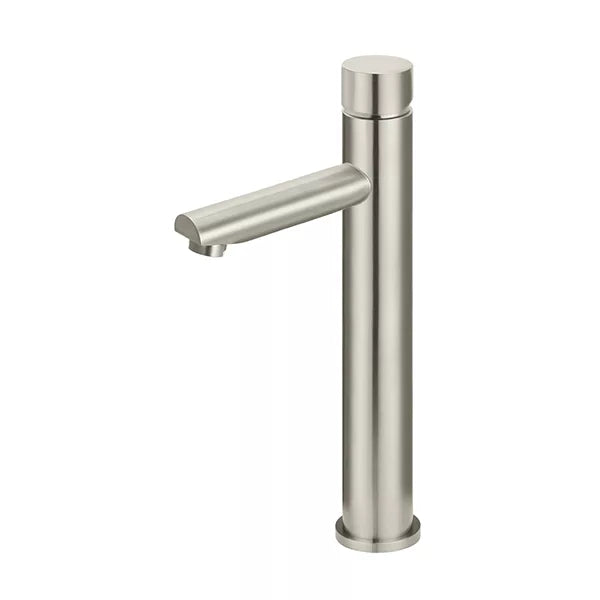Round - Brushed Nickel Tall Basin Mixer with Straight Spout and Pinless Handle