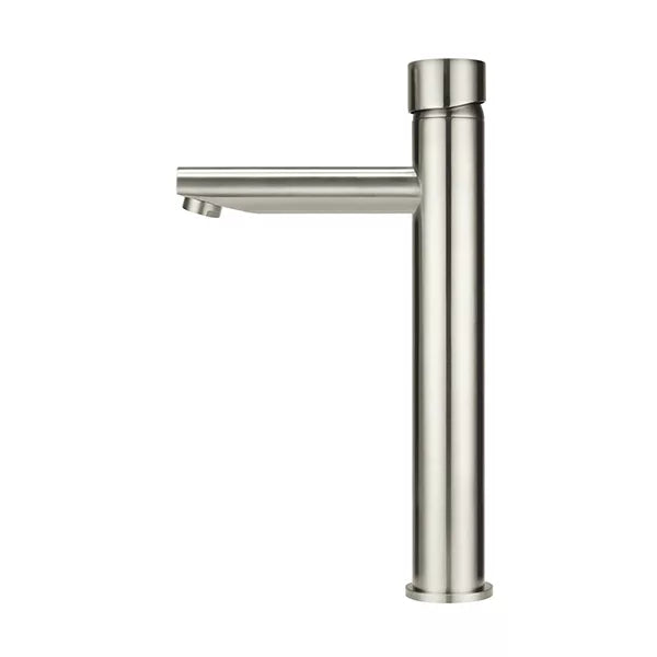 Round - Brushed Nickel Tall Basin Mixer with Straight Spout and Pinless Handle