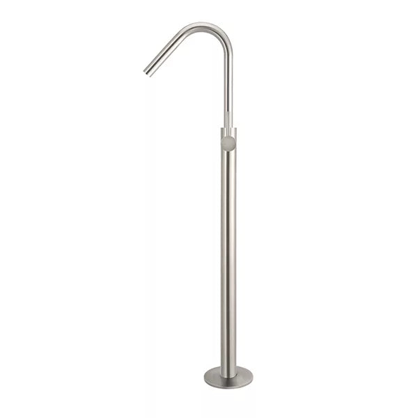 Round - Brushed Nickel Freestanding Bath Spout w Mixer and Handshower