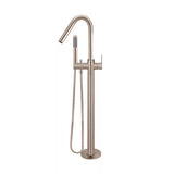Round - Champagne Freestanding Bath Spout w Paddle Handle Mixer and Handshower