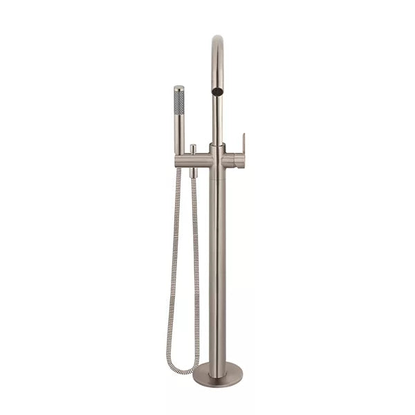Round - Champagne Freestanding Bath Spout w Paddle Handle Mixer and Handshower